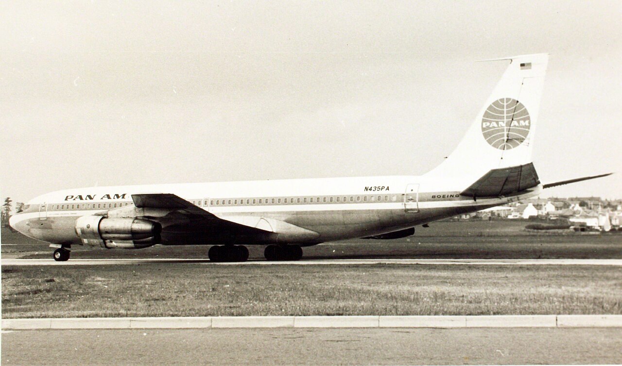 Side view of a Pan Am Boeing 707 on the ground